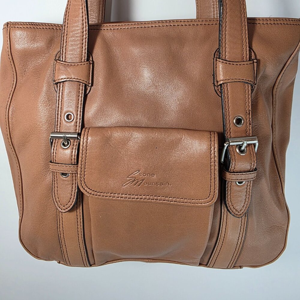 Stone Mountain Genuine Leather Tan Shoulder Bag Organizer Pockets - Picture 3 of 11